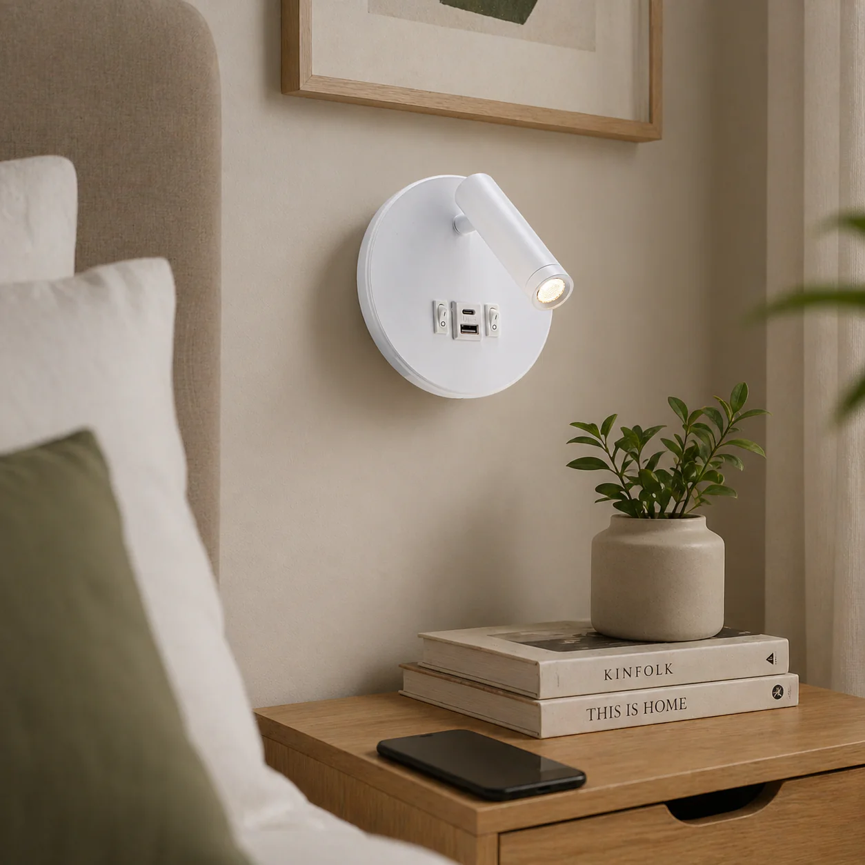 Aplique LED Spot Round 9W con Salida USB-C 630Lm 3000ºK Blanco