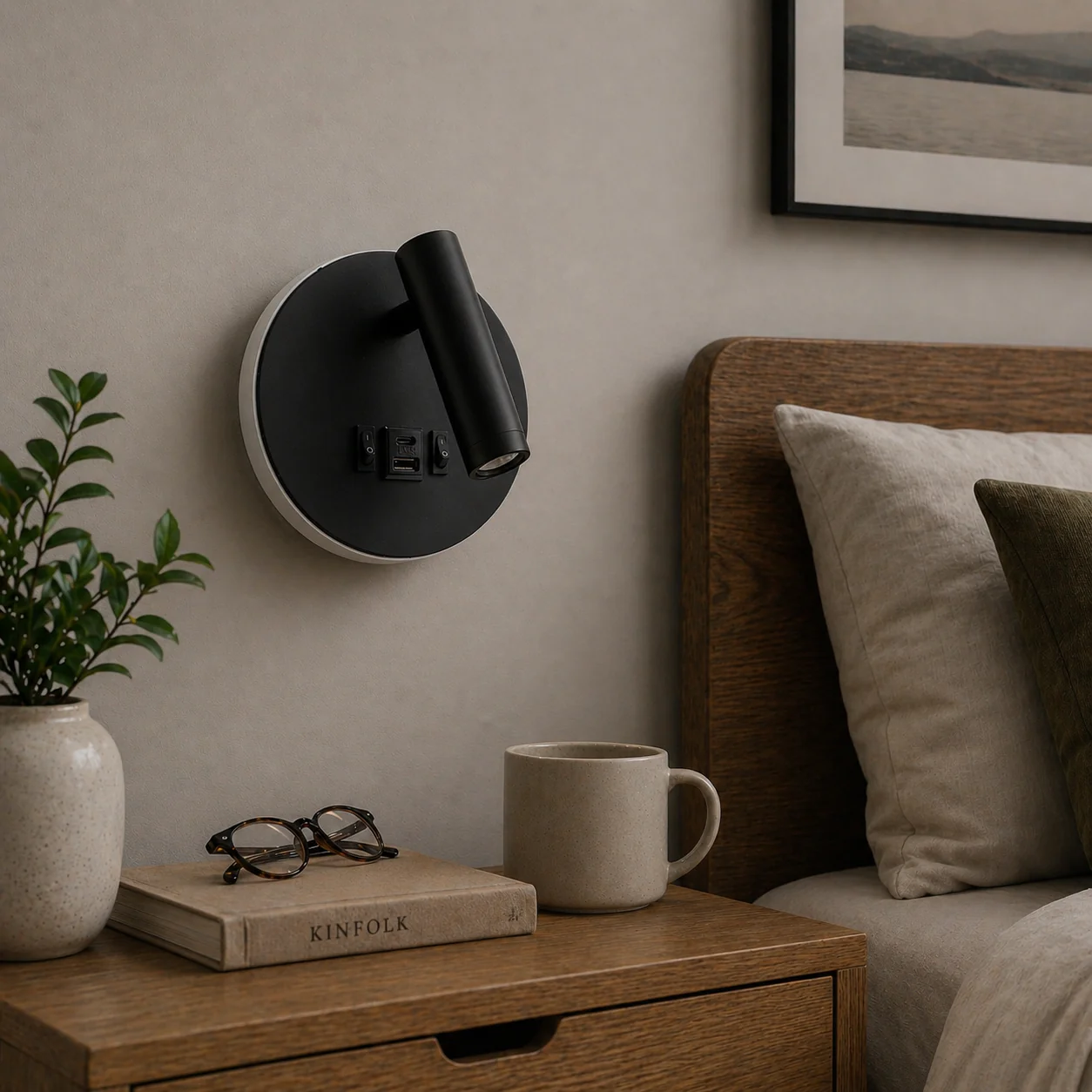 Aplique LED Spot Round 9W con Salida USB-C 630Lm 3000ºK Negro